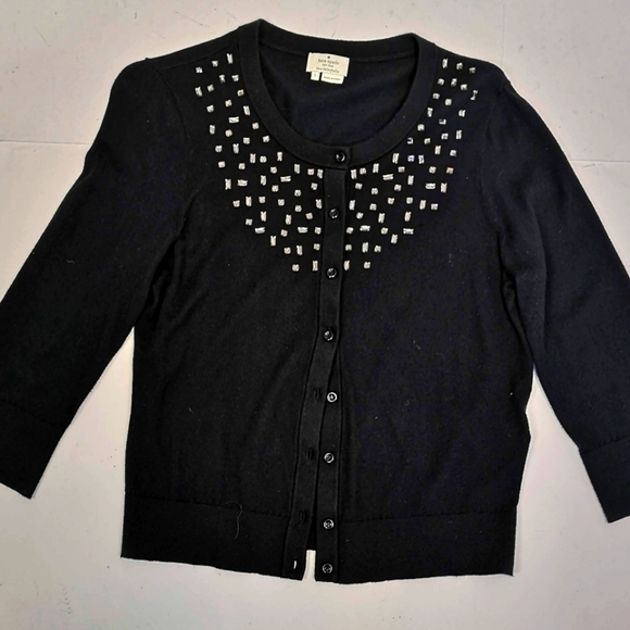 VINTAGE Kate Spade Sparkle Black Cardigan size L | Fine Rhinestone Detail - Picture 6 of 13